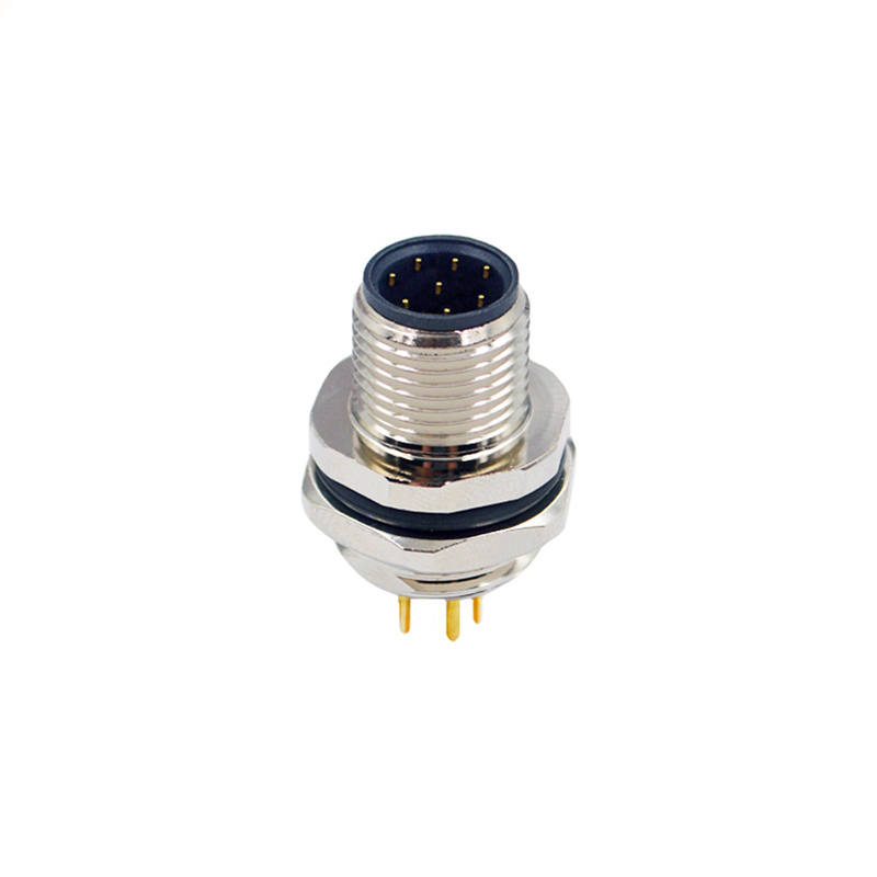 M12 8pins A code male straight rear panel mount connector M16 thread,unshielded,insert,brass with nickel plated shell